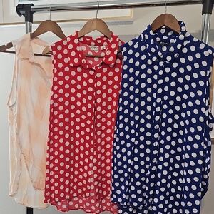 Cato Red, Blue, and Peach Polka Dot Blouses